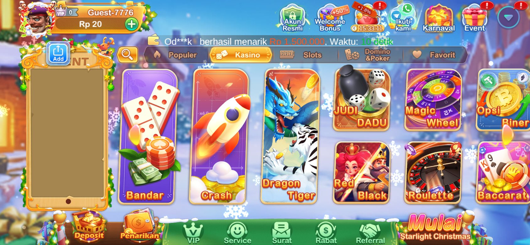 Pilihan permainan kasino menarik seperti Roulette dan Dragon Tiger di she777.